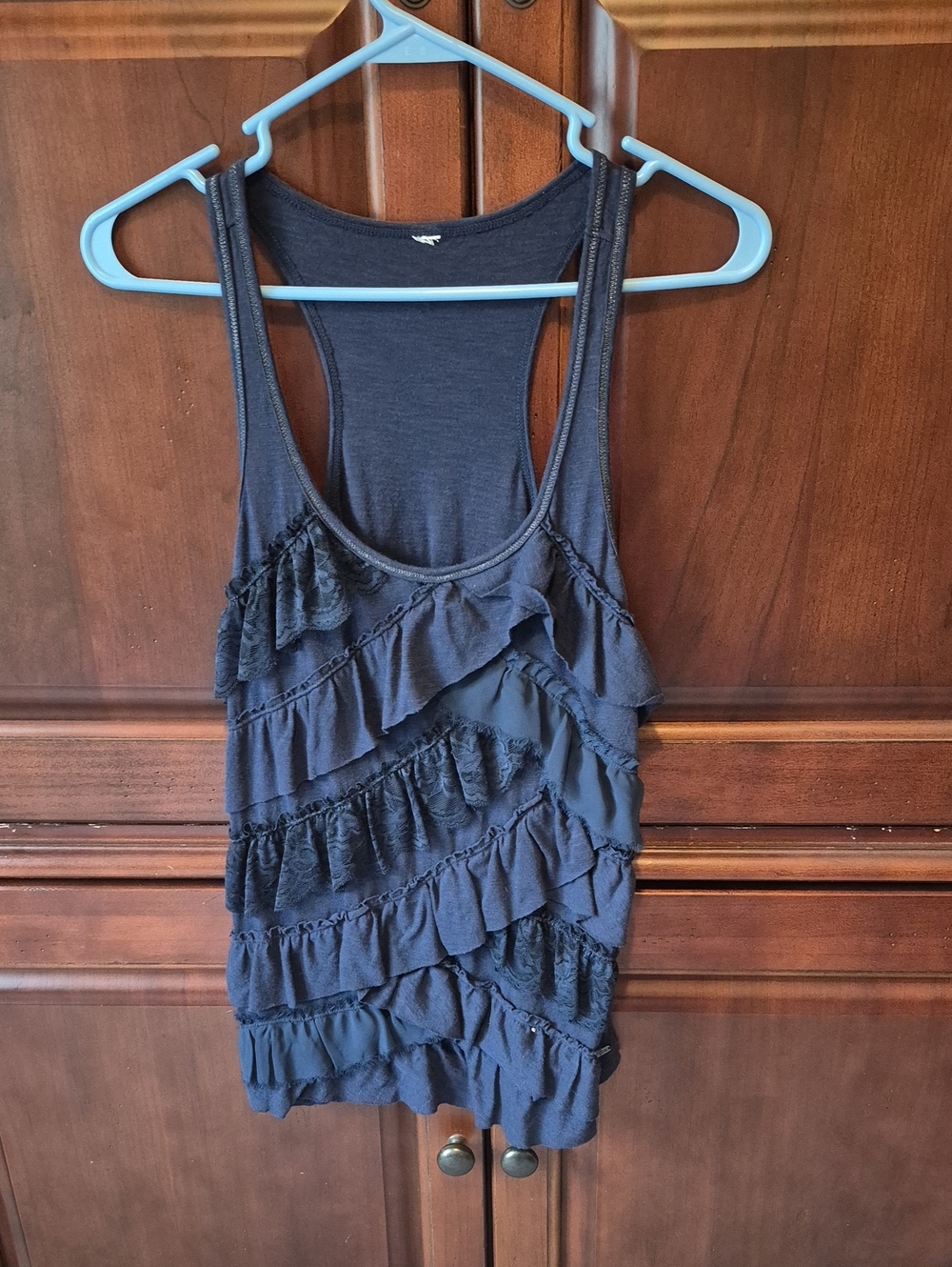 Ruffled Navy Tank Top - Layered Scoop Neck Casual Top